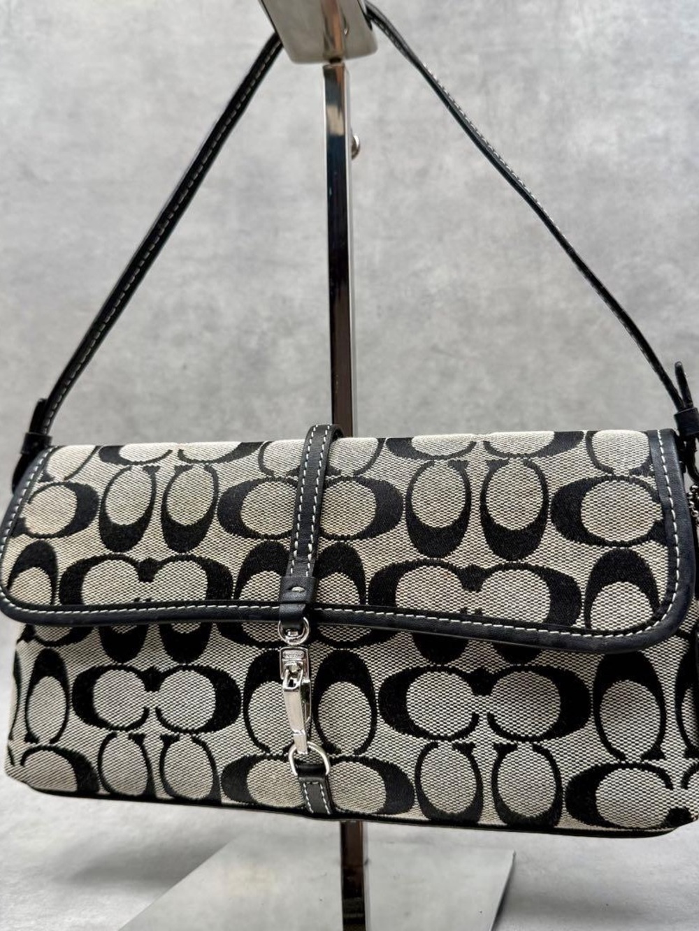 Coach Black and Cream Signature Shoulder Bag from Japan